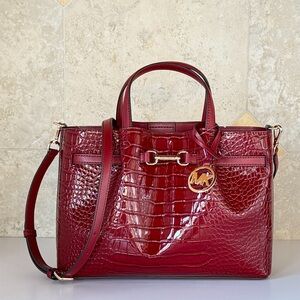 Michael Kors Carson MD Crocodile-Embossed Shoulder Bag Cherry
